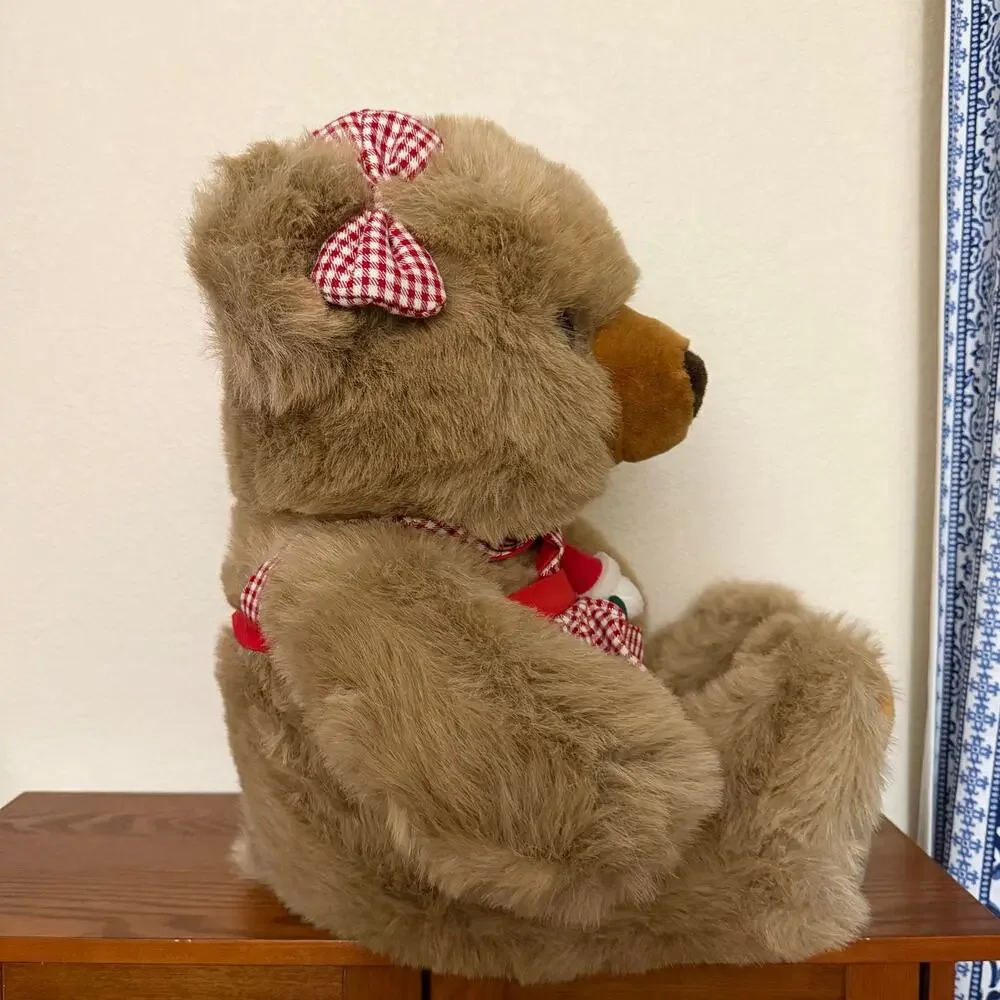 RARE Vtg JC Penny Holiday Collection Bear Large Plush Gingham Apron Christmas
